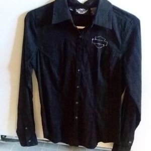 Black button down long sleeve shirt w/ bling